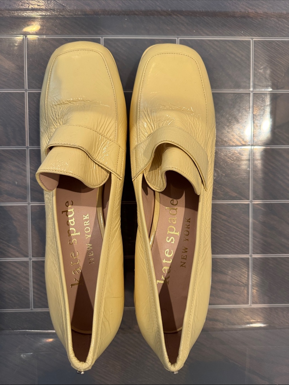 kate spade Yellow Leather Square-Toe Loafers